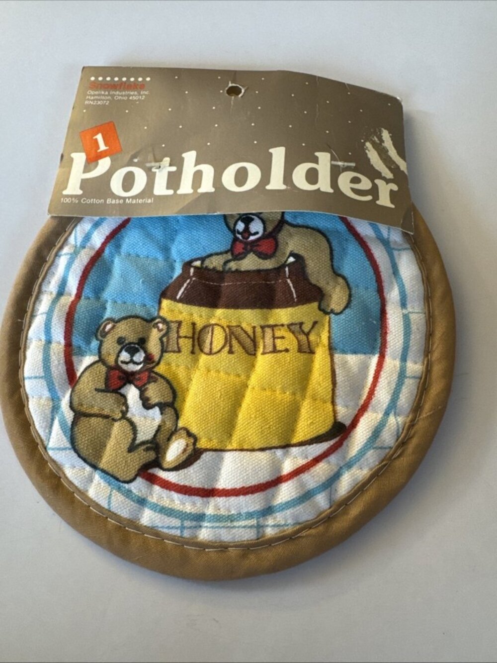 Vintage Potholder Honey Bears Round New H15